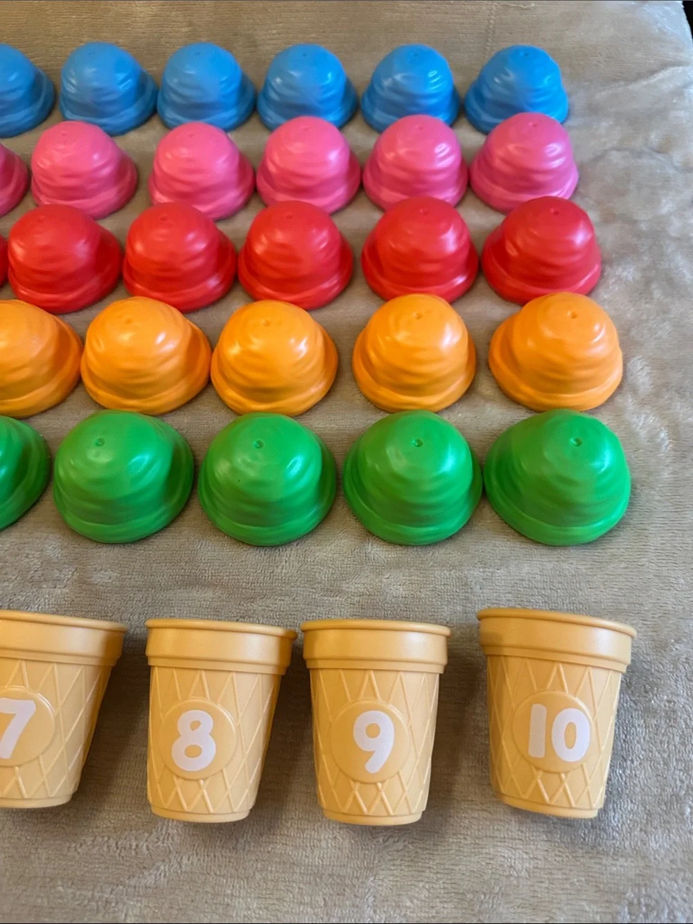 Stackable Colorful Counting Ice Cream Cups - Pink, Blue, Red, Orange, Green